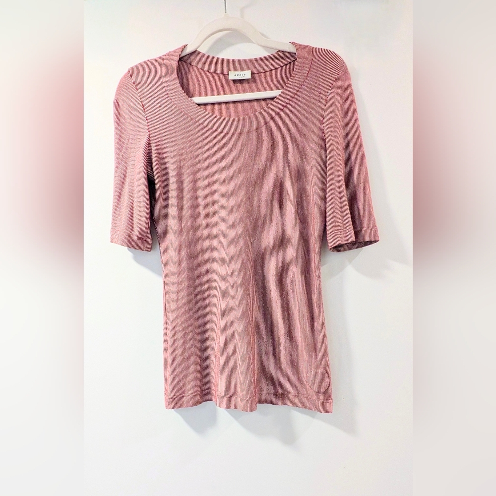 Akris Punto Red & White Pinstripe 3/4 Sleeve Top